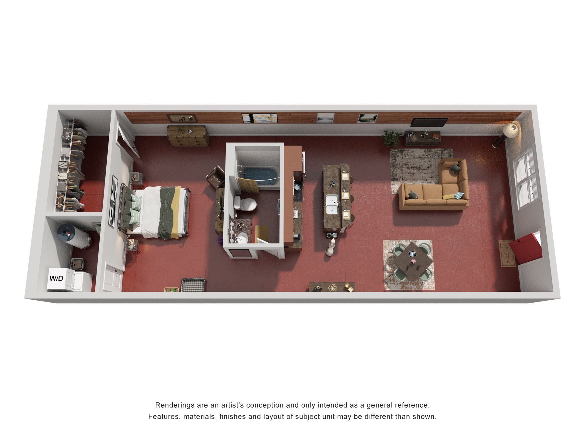 Floor plan for studio, 1 bath, 990 sqft